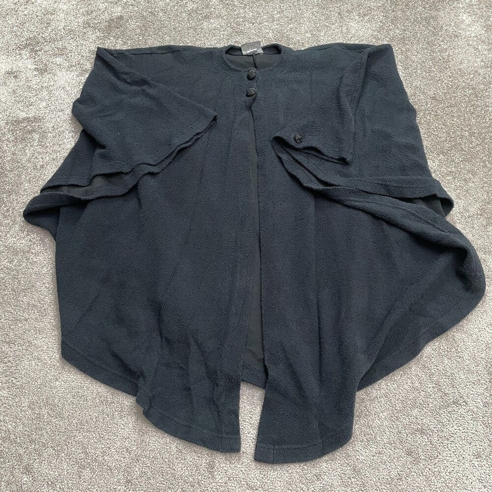 Mishi Vintage Oversized Poncho Jacket Cardigan Womens OS Black Button Preshrunk